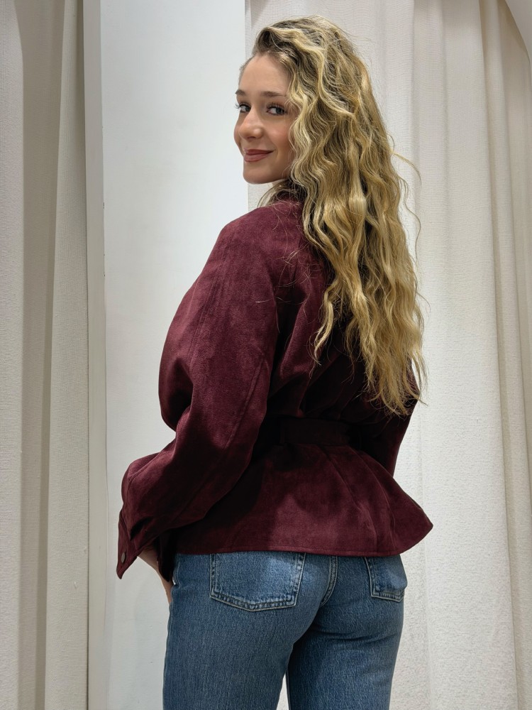 Veste Ceinturée Bordeaux Effet Suédine - French Retailers