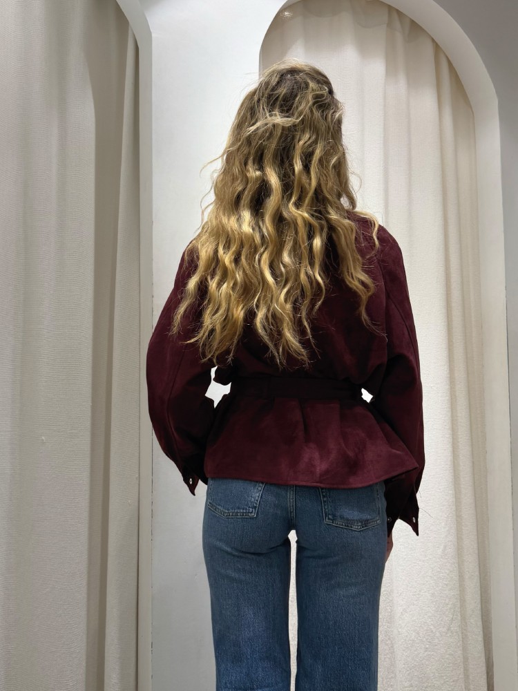 Veste Ceinturée Bordeaux Effet Suédine - French Retailers