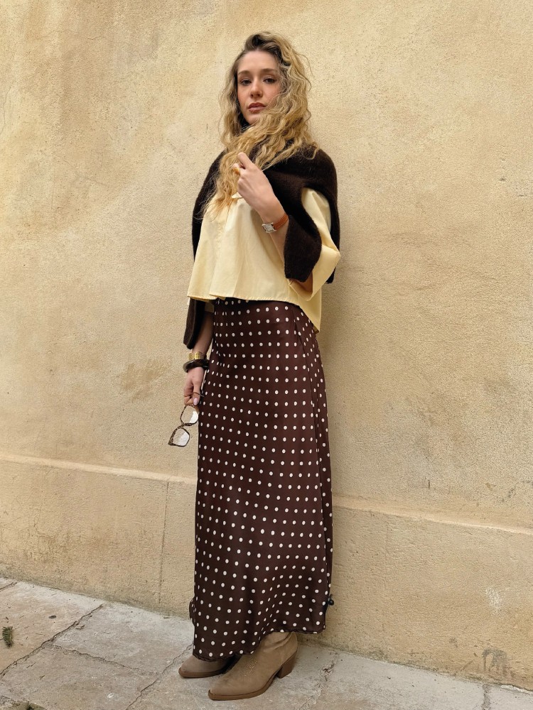Jupe longue marron à pois - French Retailers