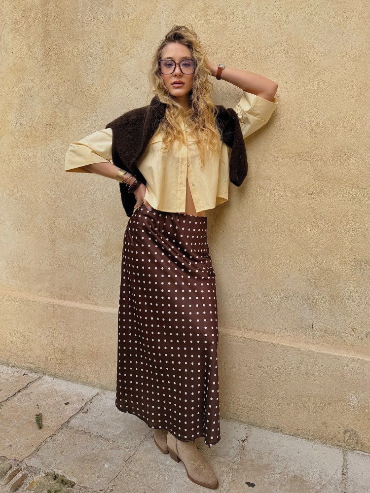 Jupe longue marron à pois - French Retailers