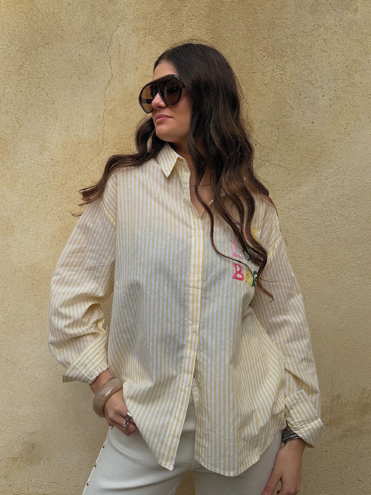 Chemise Rayée Blanche et Jaune avec Broderie “Self Love” – French Retailers