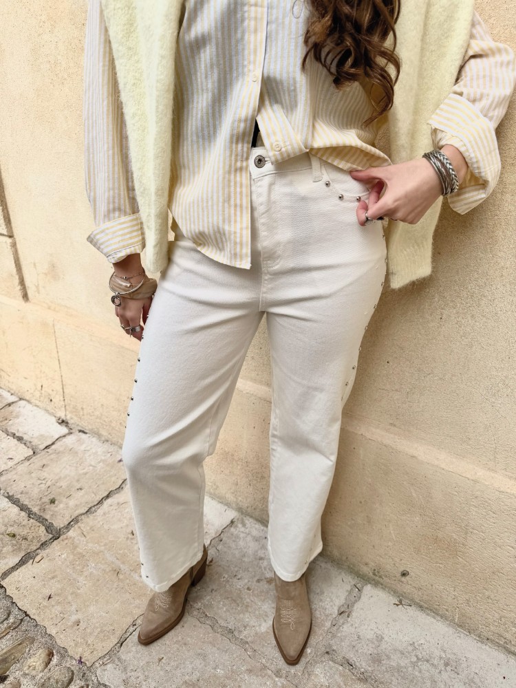 Jean droit blanc à clous - French retailers