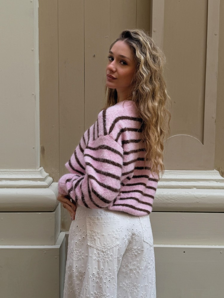 Pull cosy rose pastel a rayures - French retailers