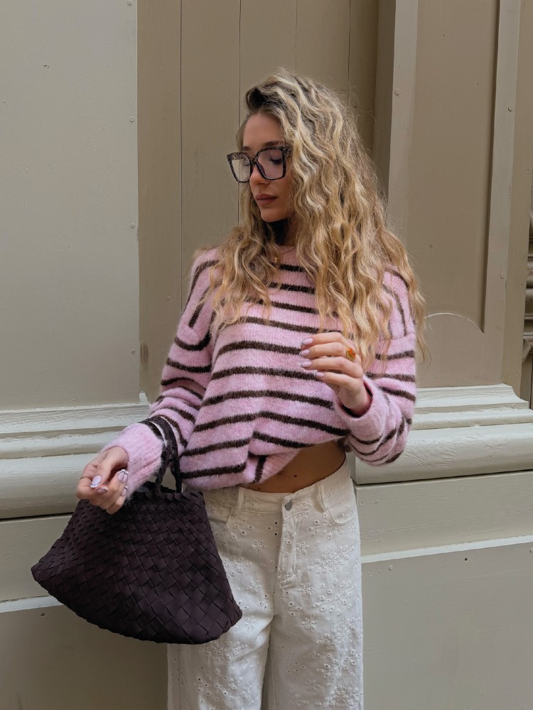 Pull cosy rose pastel a rayures - French retailers