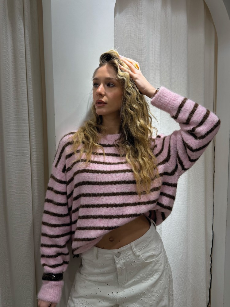 Pull cosy rose pastel a rayures - French retailers