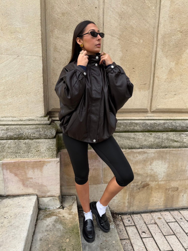 Veste ballon similicuir marron - French retailers