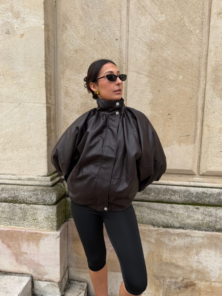 Veste ballon similicuir marron - French retailers