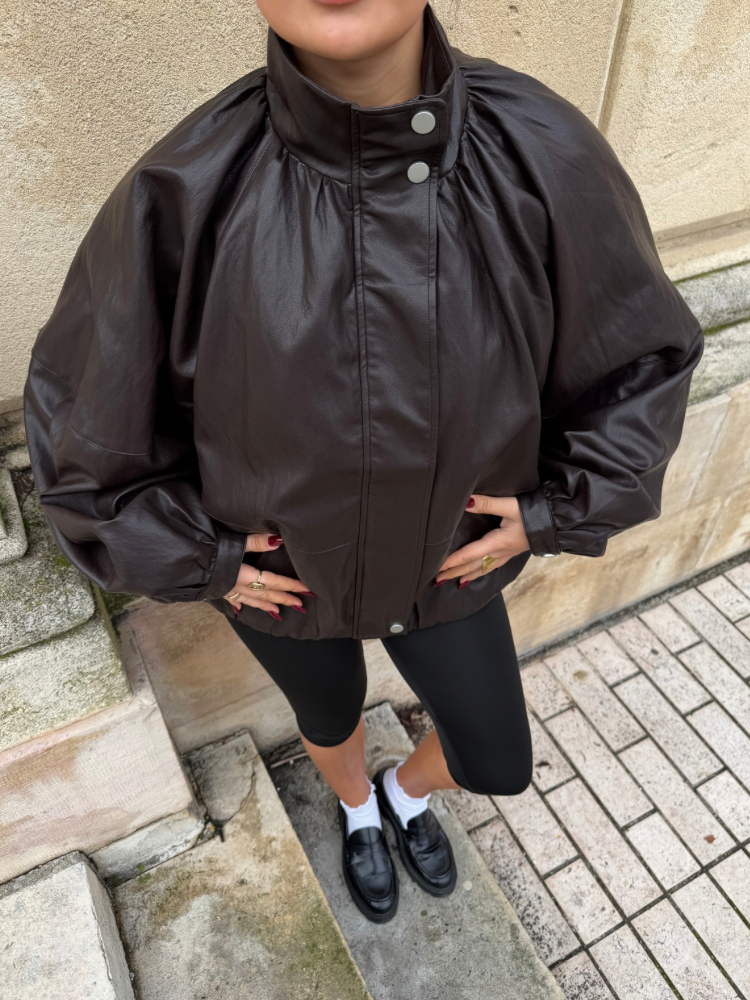 Veste ballon similicuir marron - French retailers