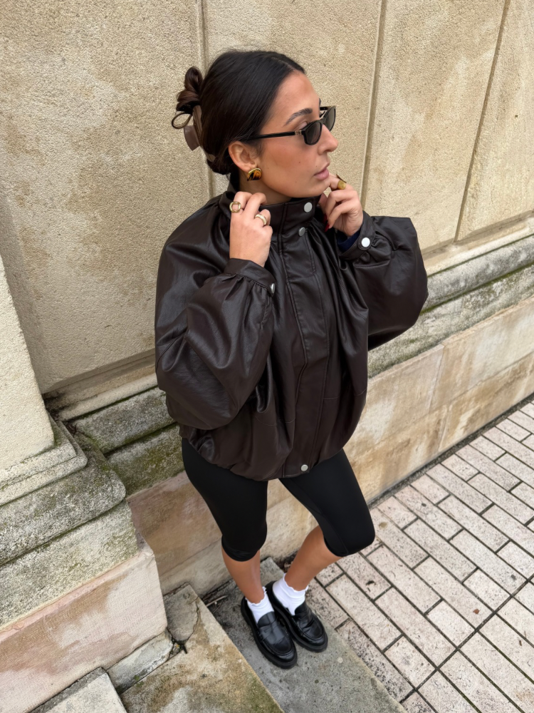 Veste ballon similicuir marron - French retailers