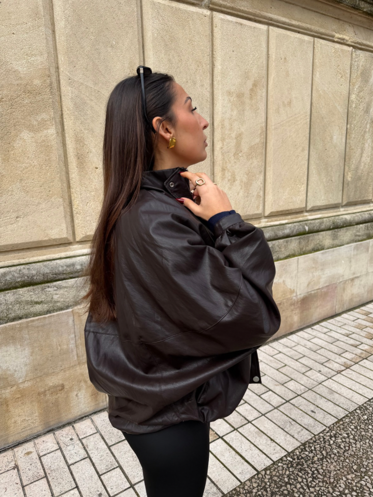 Veste ballon similicuir marron - French retailers