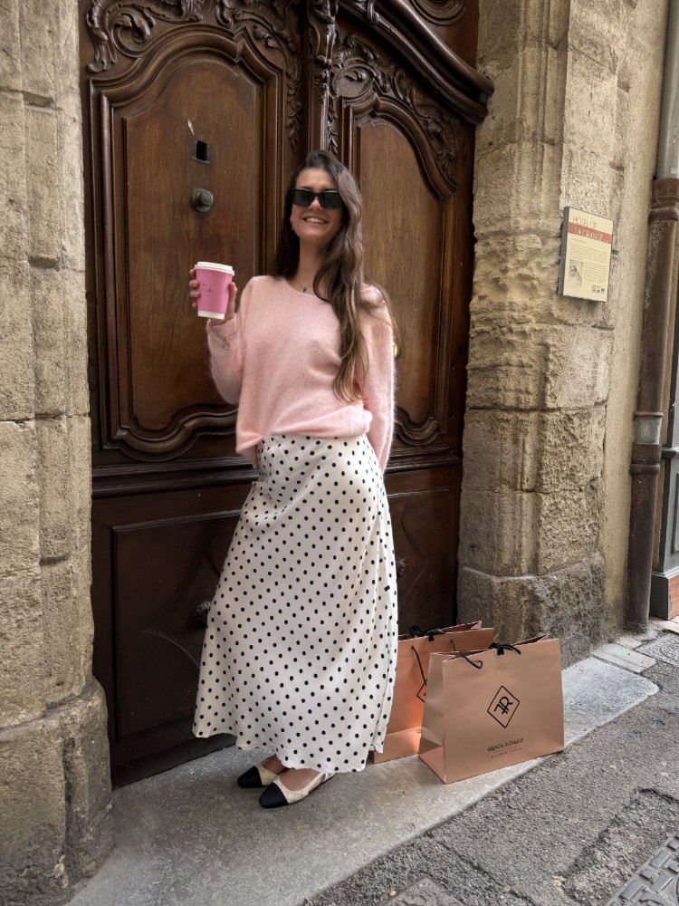 Jupe blanche satinée à pois noir - French Retailers