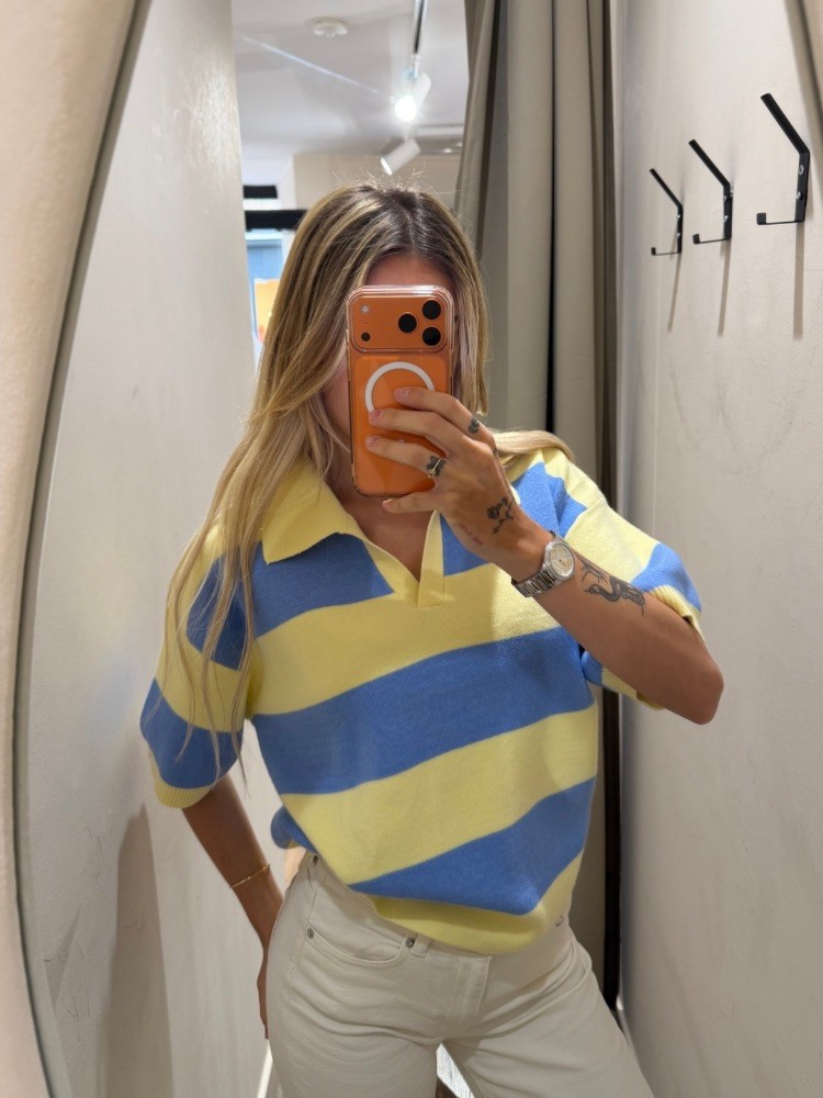 Polo à rayure bleu et jaune - French retailers