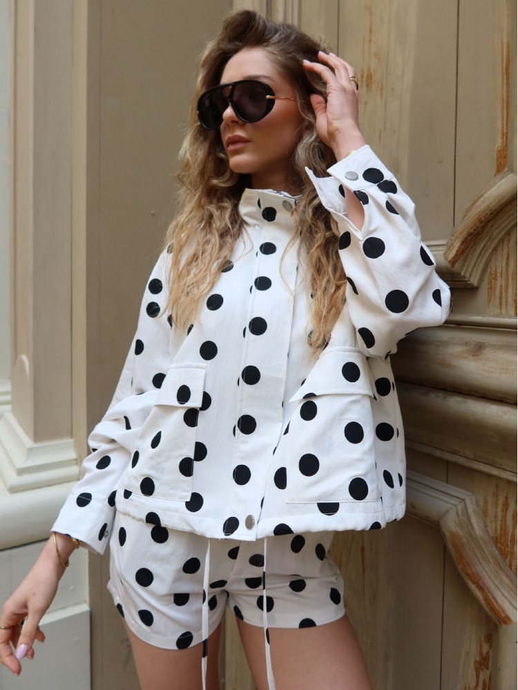 Veste mi-taille blanche à pois - French retailers