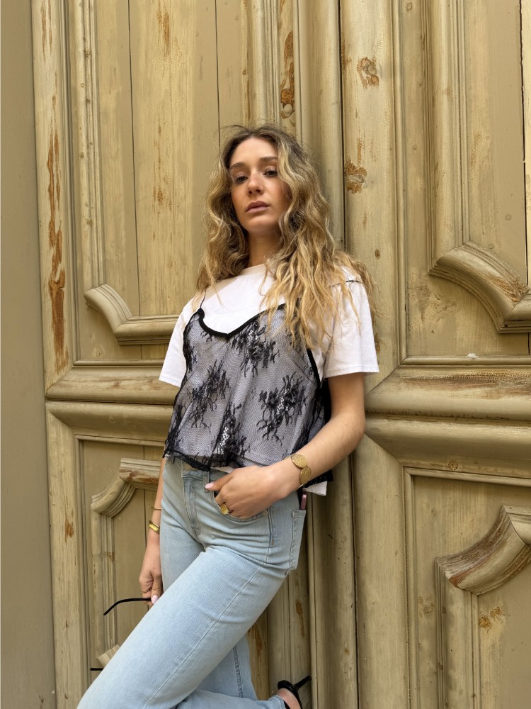 Tee shirt blanc avec top en dentelle - French retailers