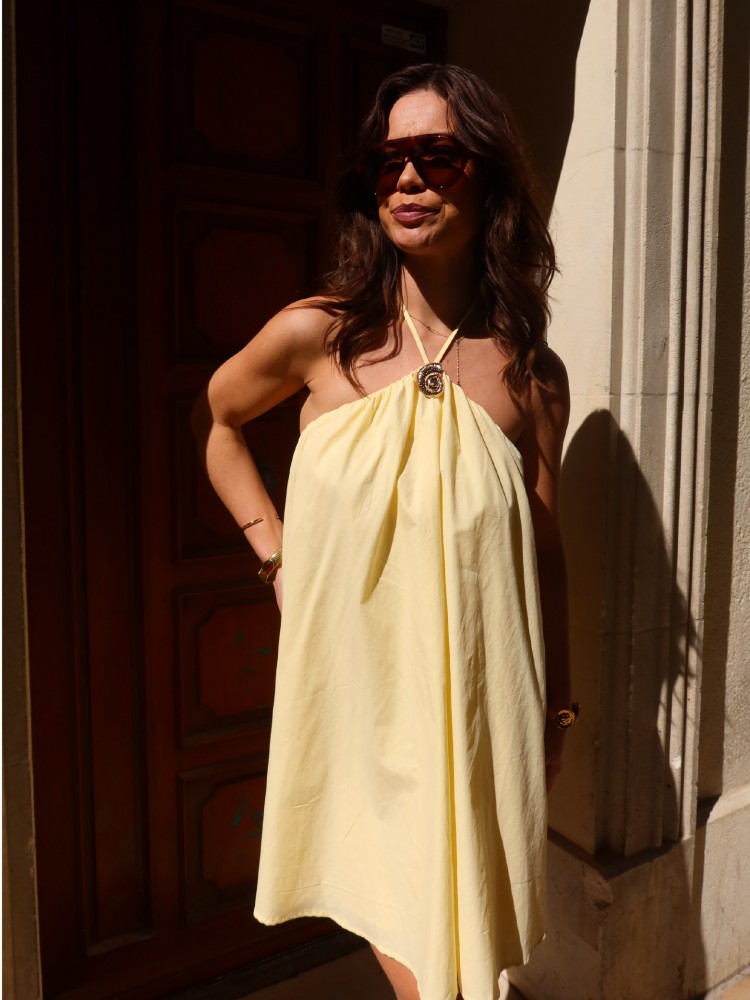 Robe courte jaune fluide dos nu - French retailers