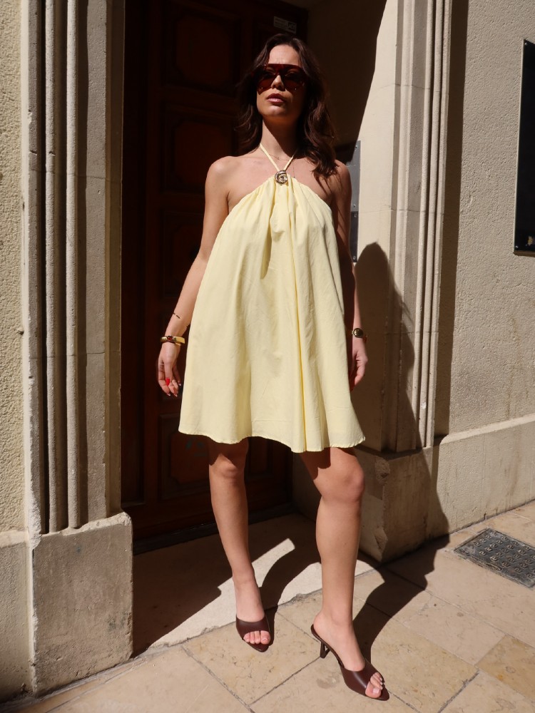 Robe courte jaune fluide dos nu - French retailers