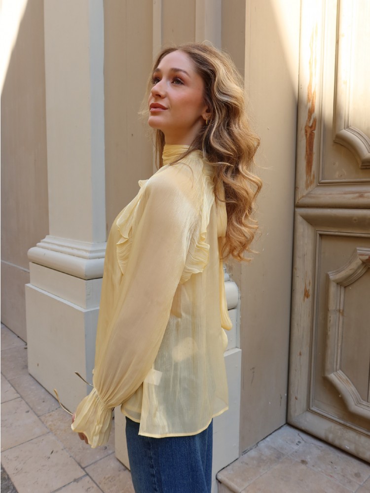 Blouse jaune irisée avec volants - French retailers