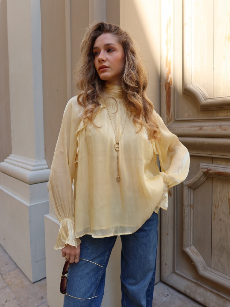 Blouse jaune irisée avec volants - French retailers