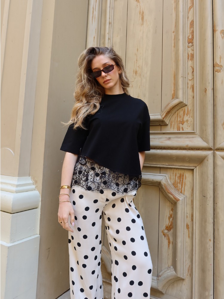 Pantalon fluide blanc à pois noir - French retailers