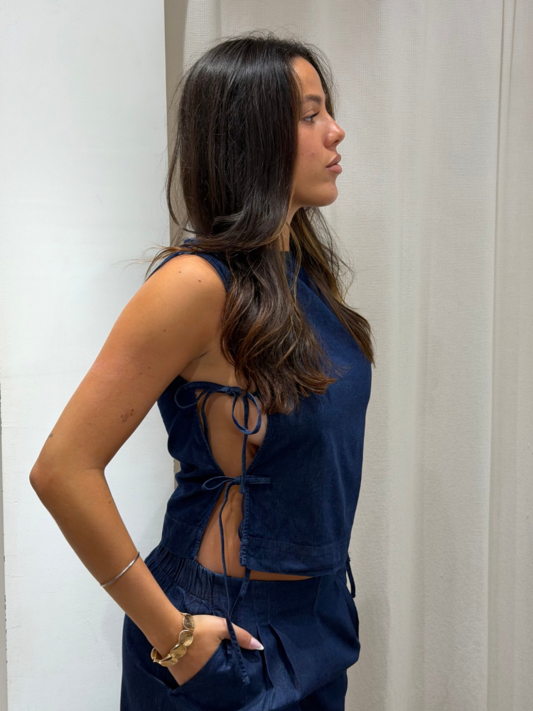 Top col montant noeuds sur le côté en jean - French retailers