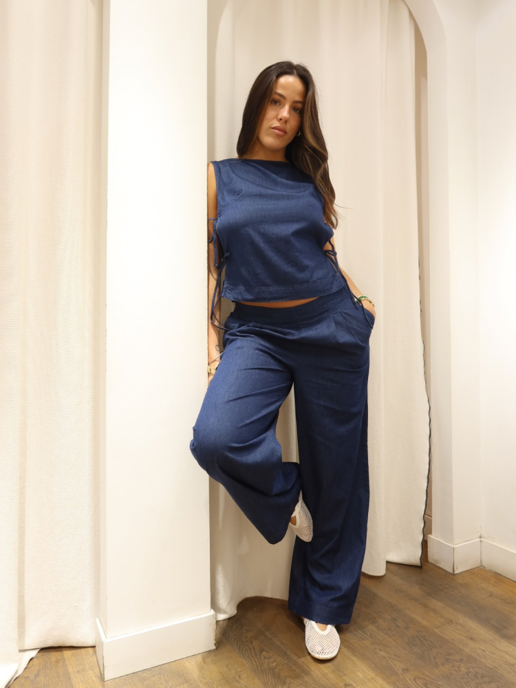 Top col montant noeuds sur le côté en jean - French retailers